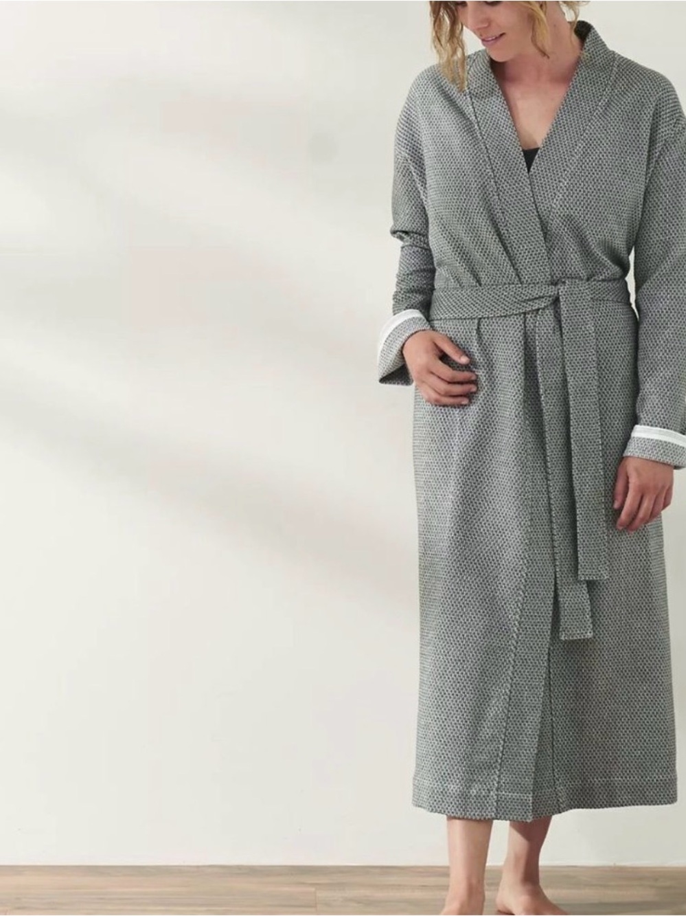 Coyuchi x Anthropologie Organic Cotton Gray Spa Robe Quiet Luxury Unisex SZ XS - Picture 2 of 7